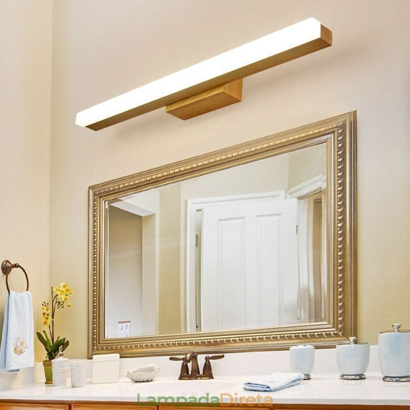 Espelho Luz Madeira Maciça Luminária de Parede Moderna Luminária de Parede Sconce