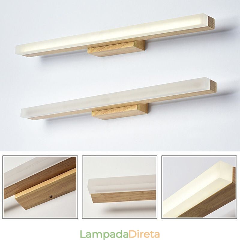 Espelho Luz Madeira Maciça Luminária de Parede Moderna Luminária de Parede Sconce