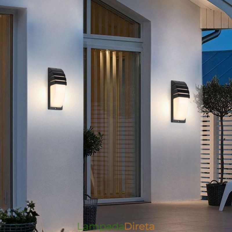 Luminária de parede impermeável para varanda externa, luminária de alumínio preta, luz para pátio e jardim