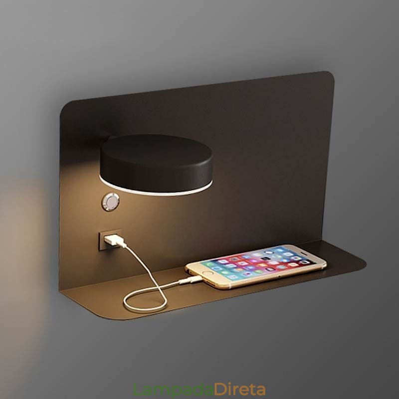 Luminária de parede giratória com porta de carregamento USB