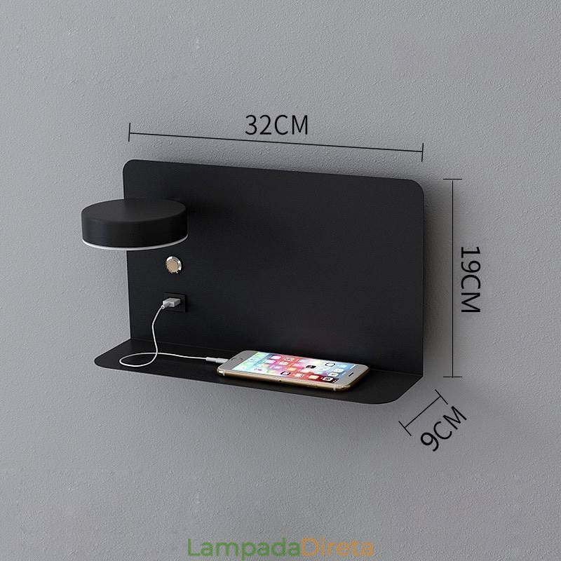 Luminária de parede giratória com porta de carregamento USB