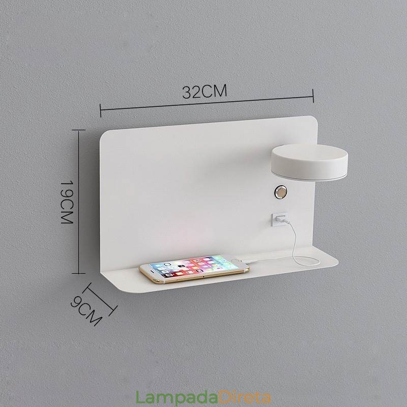 Luminária de parede giratória com porta de carregamento USB