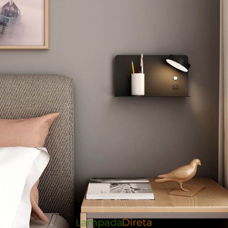 Luminária de parede giratória com porta de carregamento USB