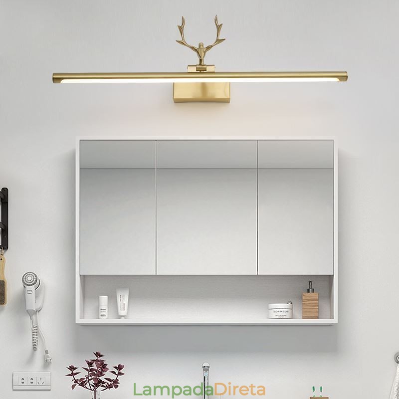 Luminária de parede de latão nórdico com espelho e luz frontal
