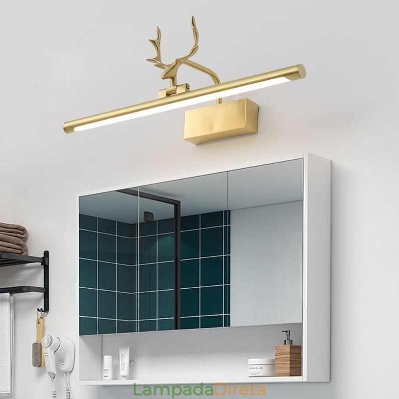 Luminária de parede de latão nórdico com espelho e luz frontal