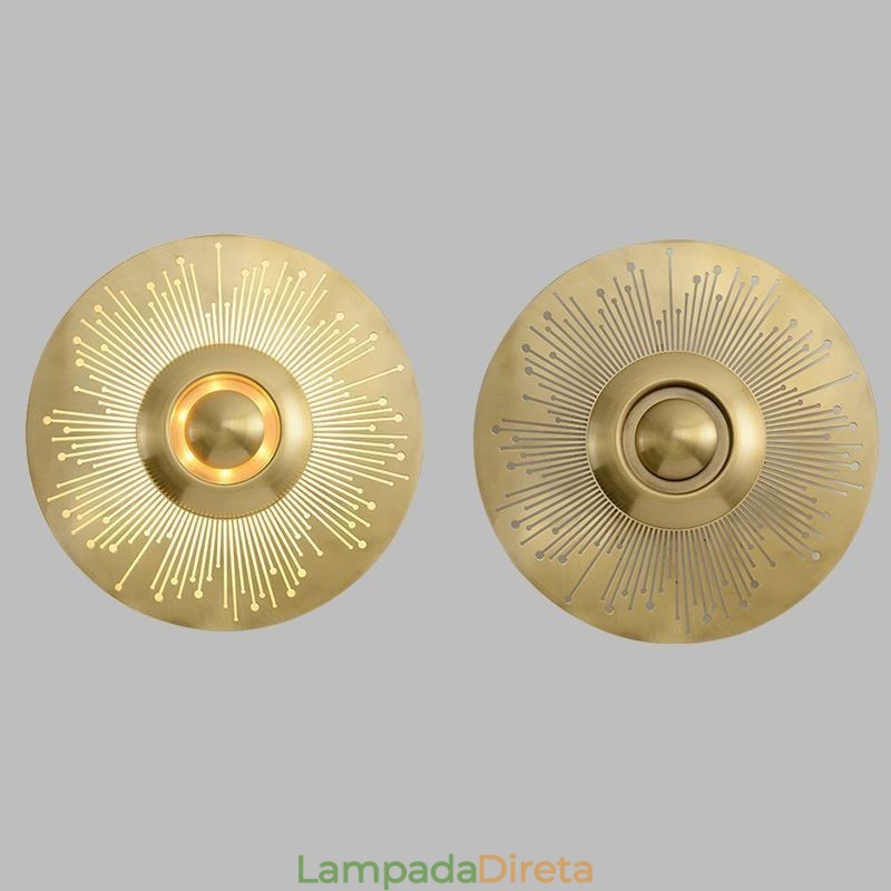 Luminária de parede nórdica de latão vazada com formato redondo