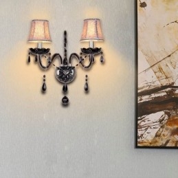 Aplique de cristal estilo europeu, preto, duas velas, luz de parede