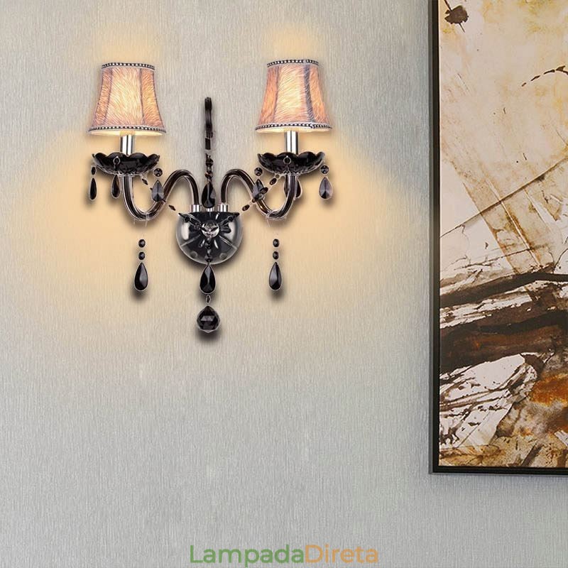 Aplique de cristal estilo europeu, preto, duas velas, luz de parede