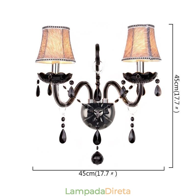 Aplique de cristal estilo europeu, preto, duas velas, luz de parede