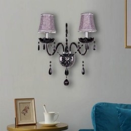 Aplique de cristal estilo europeu, preto, duas velas, luz de parede