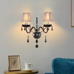 Aplique de cristal estilo europeu, preto, duas velas, luz de parede