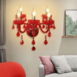 Aplique de cristal europeu cor vermelha luz de parede