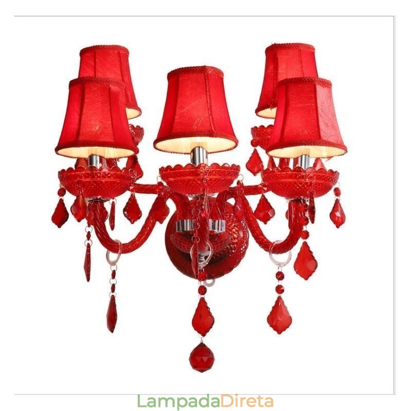 Aplique de cristal europeu cor vermelha luz de parede
