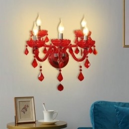 Aplique de cristal europeu cor vermelha luz de parede