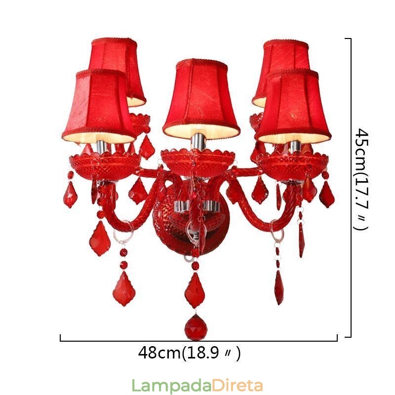 Aplique de cristal europeu cor vermelha luz de parede