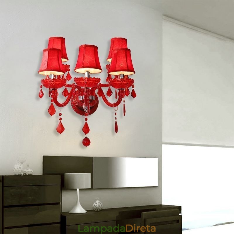 Aplique de cristal europeu cor vermelha luz de parede