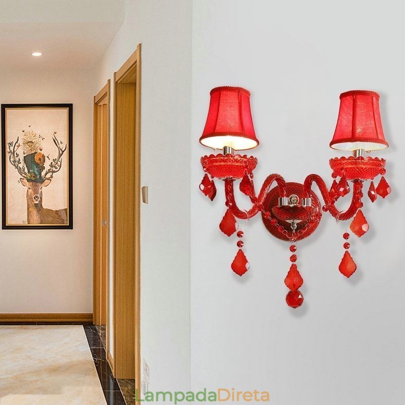 Aplique de cristal europeu luz de parede cor vermelha luz