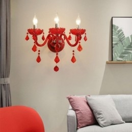 Aplique de cristal europeu luz de parede cor vermelha luz