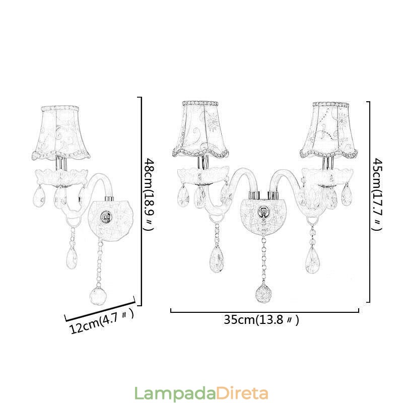 Luminária de parede elegante de cristal estilo europeu clássico