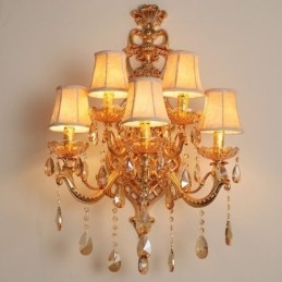 Luminária de parede europeia de cristal de luxo em liga de zinco com cinco luzes para corredor