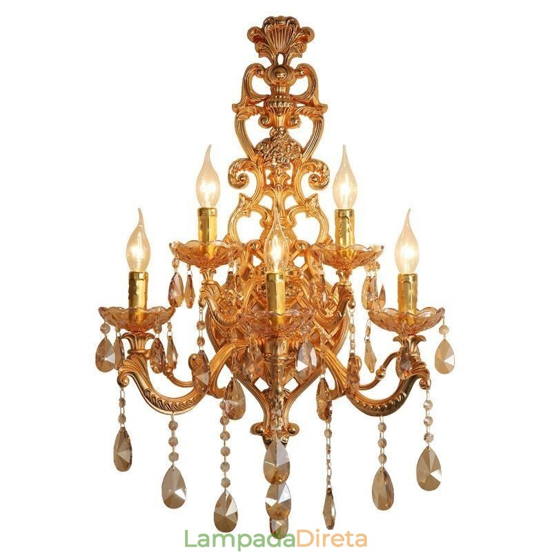 Luminária de parede europeia de cristal de luxo em liga de zinco com cinco luzes para corredor