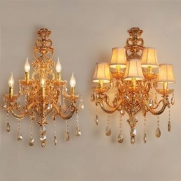 Luminária de parede europeia de cristal de luxo em liga de zinco com cinco luzes para corredor