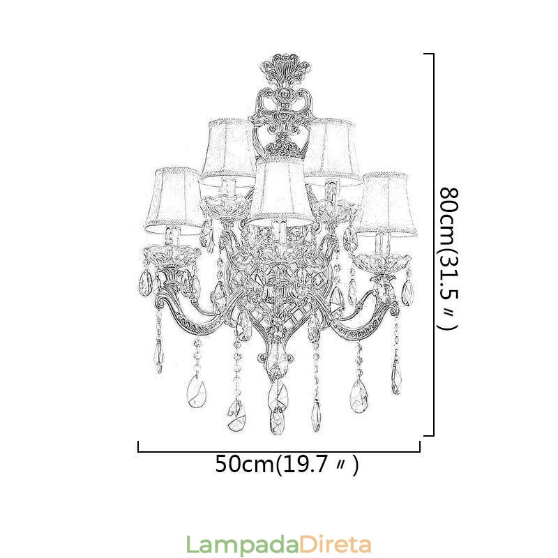 Luminária de parede europeia de cristal de luxo em liga de zinco com cinco luzes para corredor