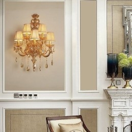 Luminária de parede europeia de cristal de luxo em liga de zinco com cinco luzes para corredor