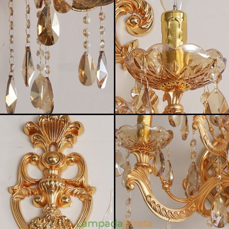 Luminária de parede europeia de cristal de luxo em liga de zinco com cinco luzes para corredor