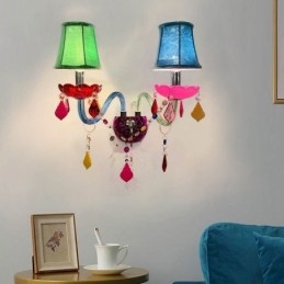 Luminária de parede europeia de duas luzes de cristal colorido para corredor