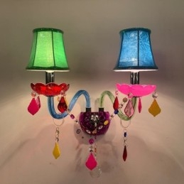 Luminária de parede europeia de duas luzes de cristal colorido para corredor