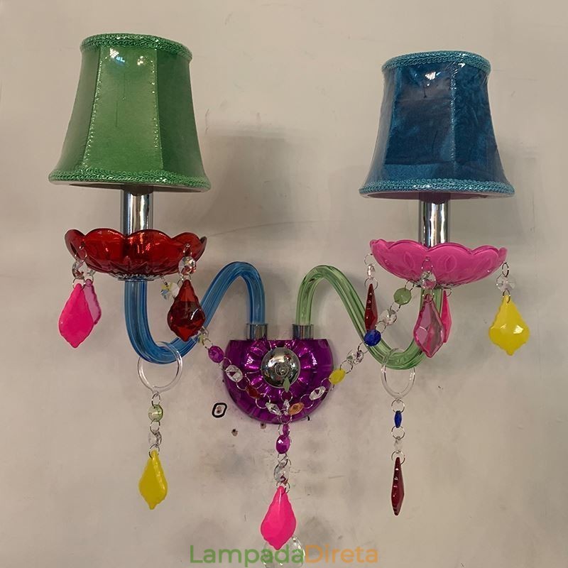 Luminária de parede europeia de duas luzes de cristal colorido para corredor