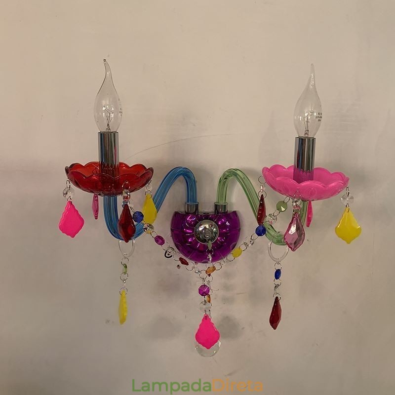 Luminária de parede europeia de duas luzes de cristal colorido para corredor