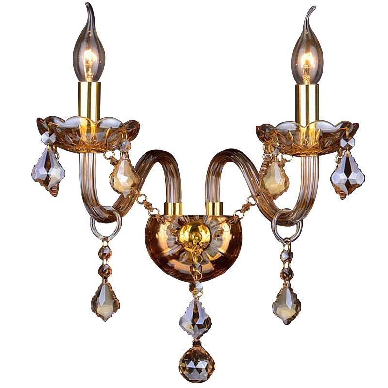 Arandela de cristal europeia elegante com duas luzes de parede e escadas