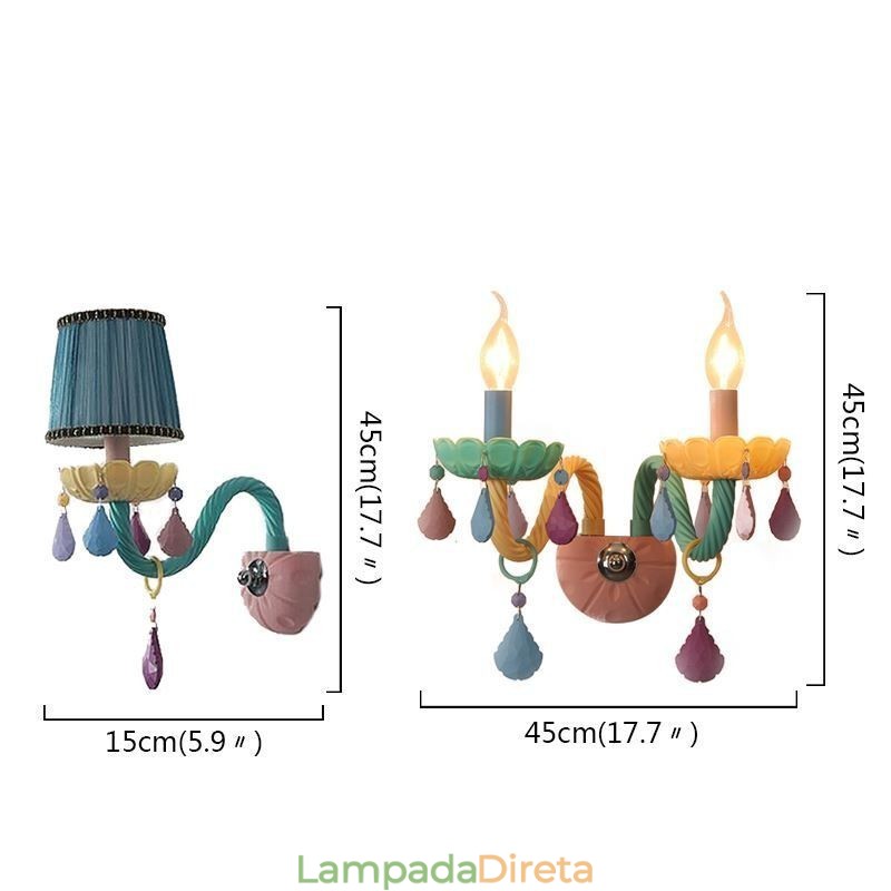 Aplique de Cristal Europeu Macaron Luminária de Parede Colorida