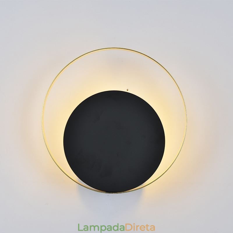 Luminária de parede estilo moderno, arandela circular preta, lâmpada criativa, iluminação de cabeceira