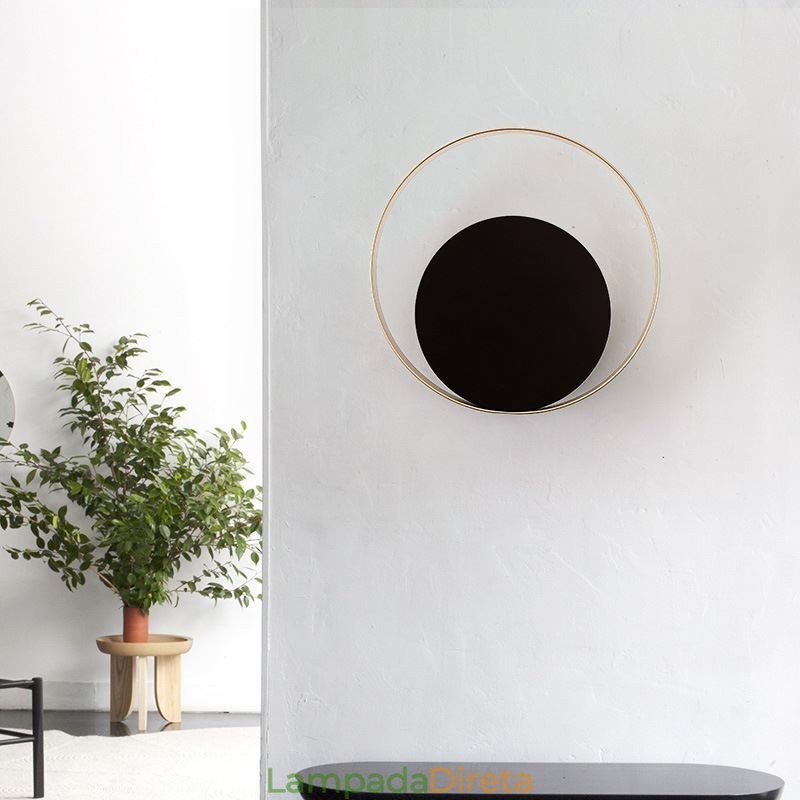 Luminária de parede estilo moderno, arandela circular preta, lâmpada criativa, iluminação de cabeceira
