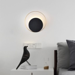 Luminária de parede estilo moderno, arandela circular preta, lâmpada criativa, iluminação de cabeceira