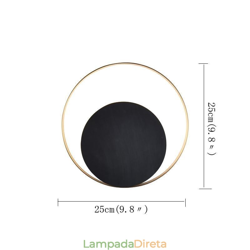 Luminária de parede estilo moderno, arandela circular preta, lâmpada criativa, iluminação de cabeceira