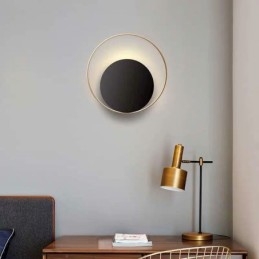 Luminária de parede estilo moderno, arandela circular preta, lâmpada criativa, iluminação de cabeceira