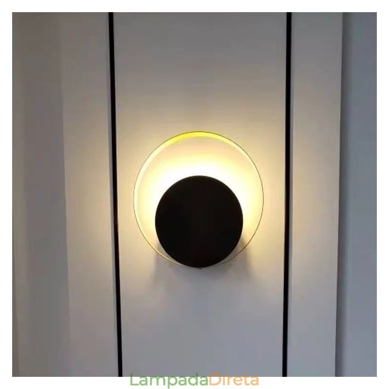 Luminária de parede estilo moderno, arandela circular preta, lâmpada criativa, iluminação de cabeceira