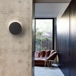 Luminária de parede estilo moderno, arandela circular preta, lâmpada criativa, iluminação de cabeceira