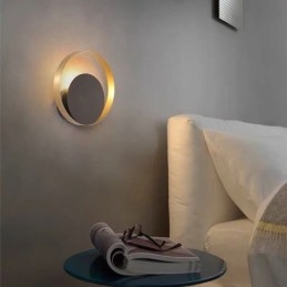 Luminária de parede estilo moderno, arandela circular preta, lâmpada criativa, iluminação de cabeceira