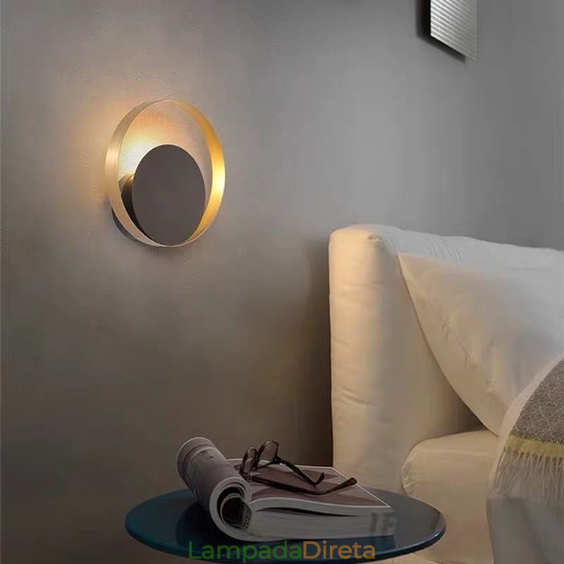 Luminária de parede estilo moderno, arandela circular preta, lâmpada criativa, iluminação de cabeceira