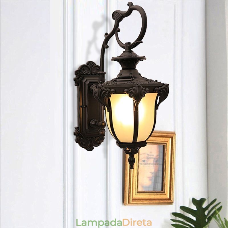 Luz de parede esculpida à prova d'água europeia retrô para exterior, pátio, corredor