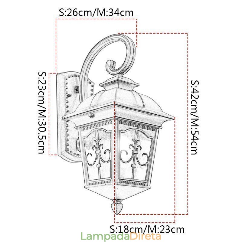 Luminária de parede europeia retrô para exterior, à prova d'água, com seta e flor, arandela