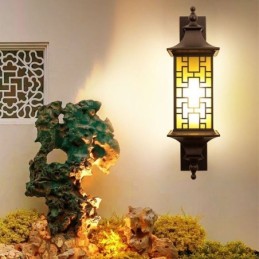 Luminária de parede externa chinesa com grade de janela à prova d'água