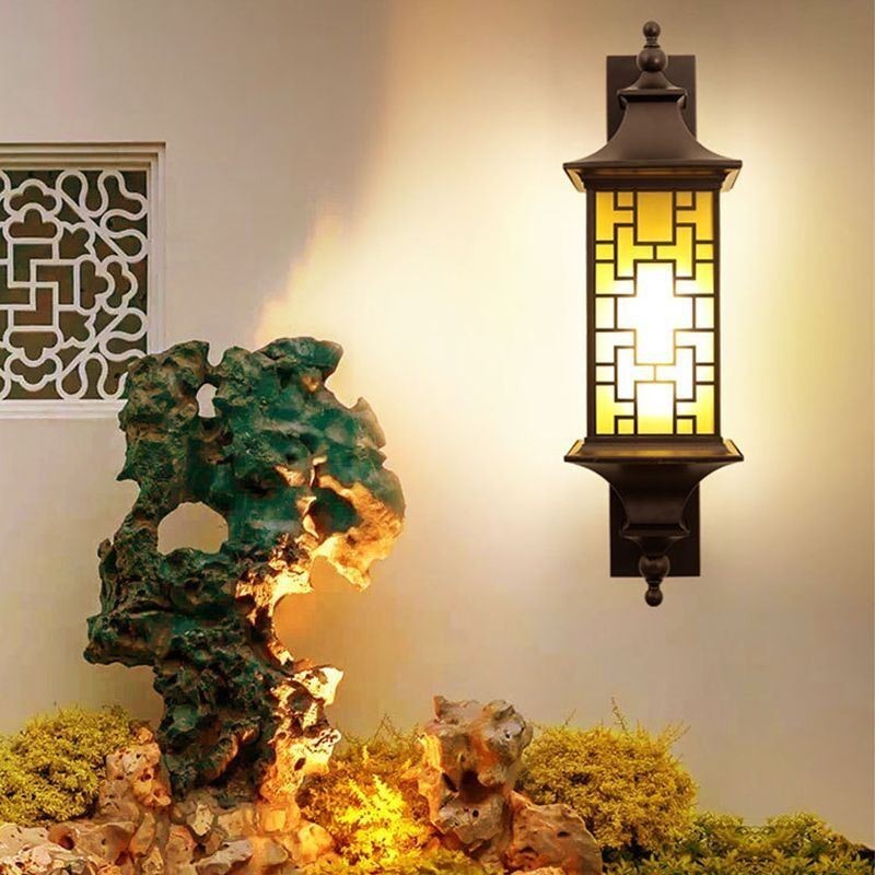 Luminária de parede externa chinesa com grade de janela à prova d'água