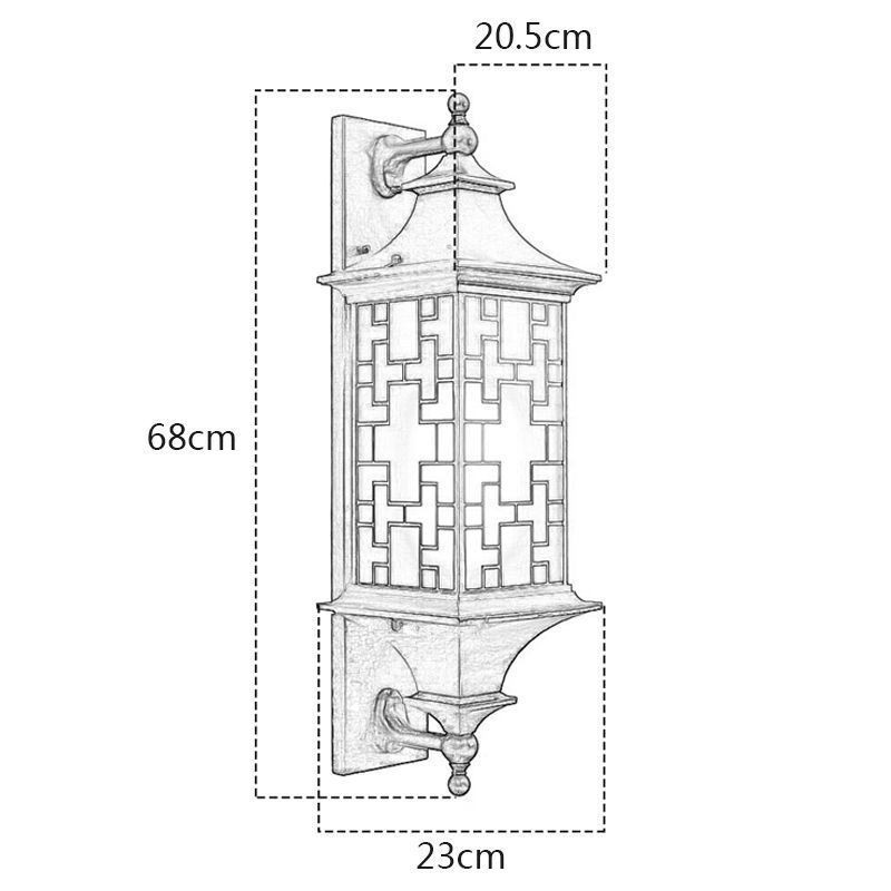 Luminária de parede externa chinesa com grade de janela à prova d'água