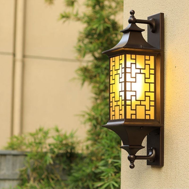 Luminária de parede externa chinesa com grade de janela à prova d'água